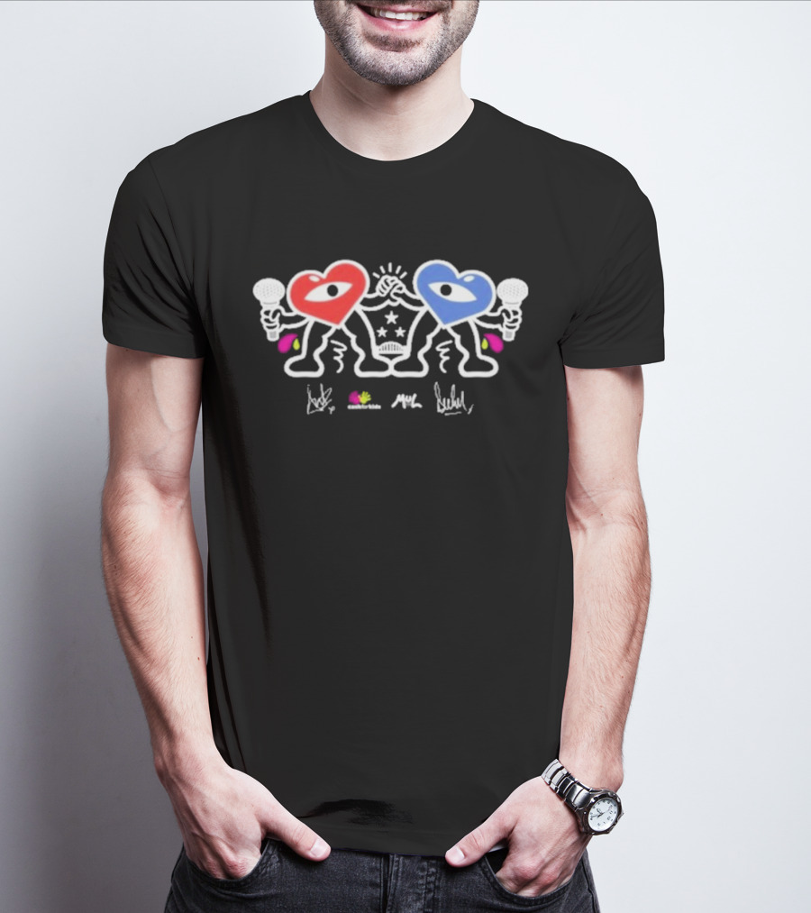 Ant And Dec Cash For Kids X Mul Iconic Heart Characters Fist Bump With Microphones T-Shirt
