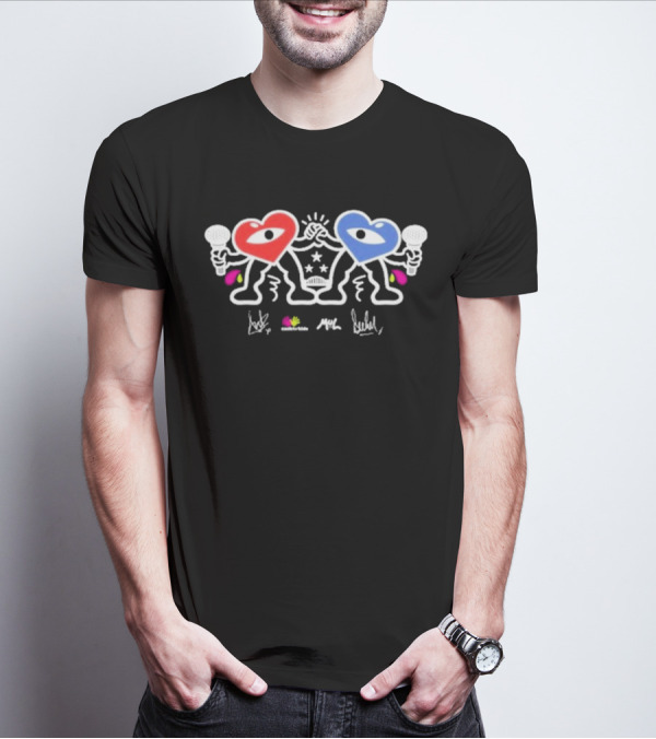 Ant And Dec Cash For Kids X Mul Iconic Heart Characters Fist Bump With Microphones T-Shirt