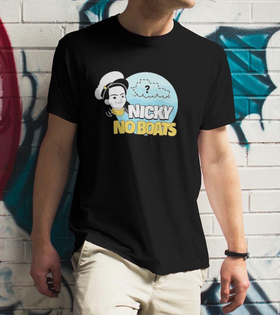 Nicky No Boats Captain's Hat Cartoon Question Mark T-Shirt
