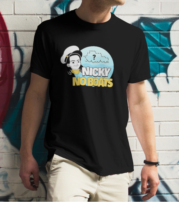 Nicky No Boats Captain's Hat Cartoon Question Mark T-Shirt