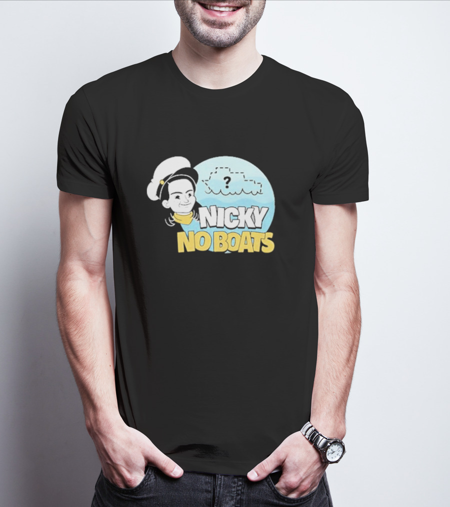 Nicky No Boats Captain's Hat Cartoon Question Mark T-Shirt