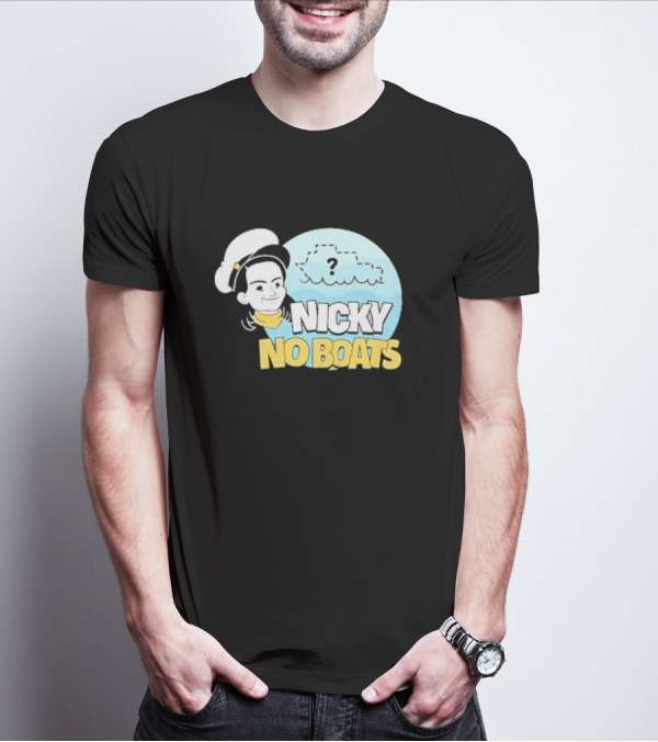 Nicky No Boats Captain's Hat Cartoon Question Mark T-Shirt