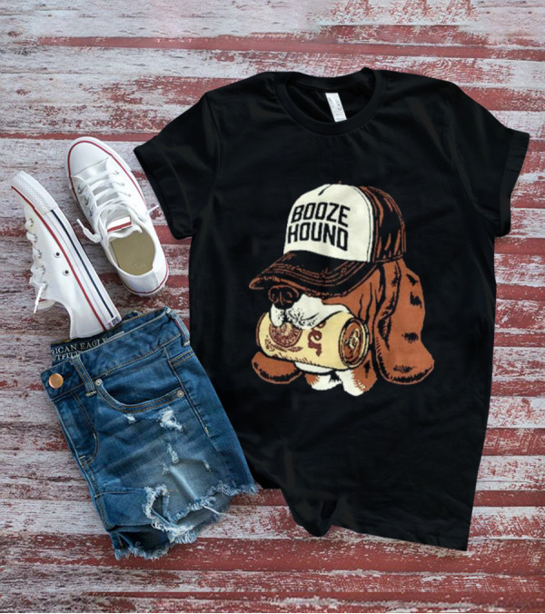 Booze Hound Dog Wearing Cap Holding Beer Can T-Shirt