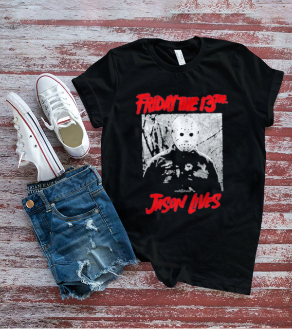Friday The 13Th Jason Lives Masked Horror Icon Forest Scene T-Shirt