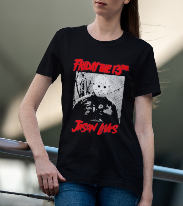 Friday The 13Th Jason Lives Masked Horror Icon Forest Scene T-Shirt