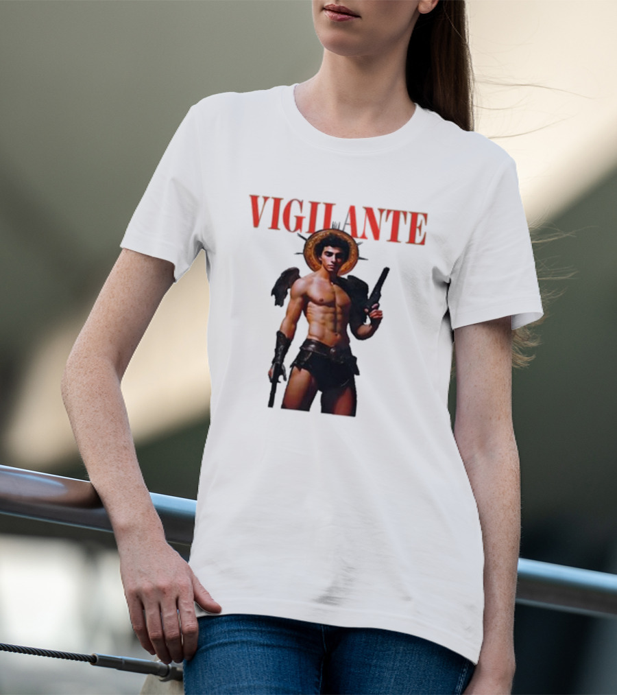 Vigilante Angelic Warrior With Wings And Guns T-Shirt
