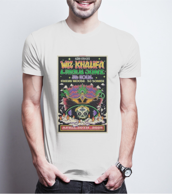 Wiz Khalifa Larry June Ab Soul 420 On The Rocks Morrison Colorado April 20th 2025 Event T-Shirt