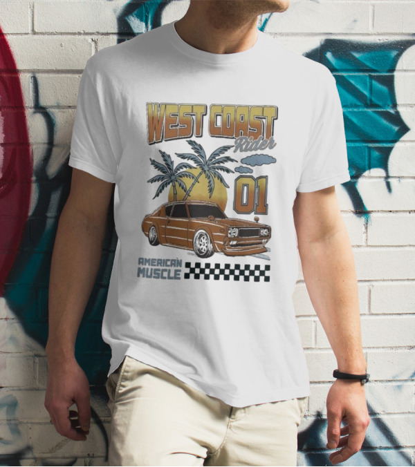West Coast Rider American Muscle Classic Car 01 Palm Sunset T-Shirt