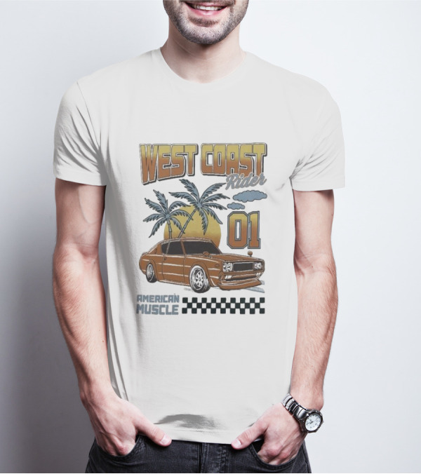 West Coast Rider American Muscle Classic Car 01 Palm Sunset T-Shirt