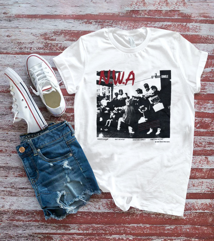 N.W.A 1988 Gangsta Gangsta Maxi-Single 12 Inch Quiet On Tha Set Compton Rap Music T-Shirt
