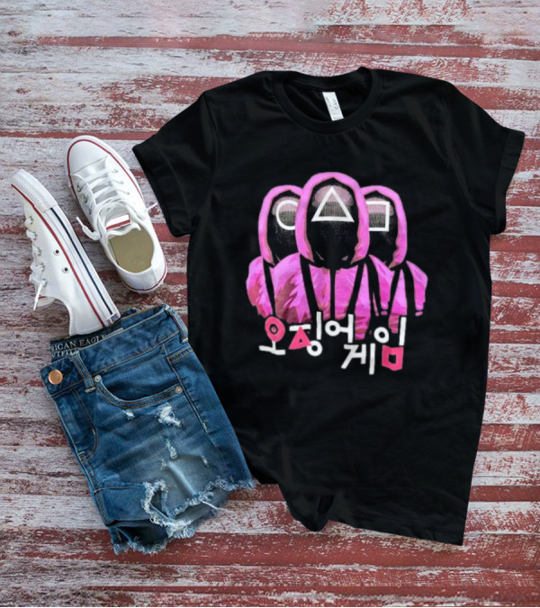 Squid Game Masked Guards Symbols Korean Text Netflix Series Promo T-Shirt