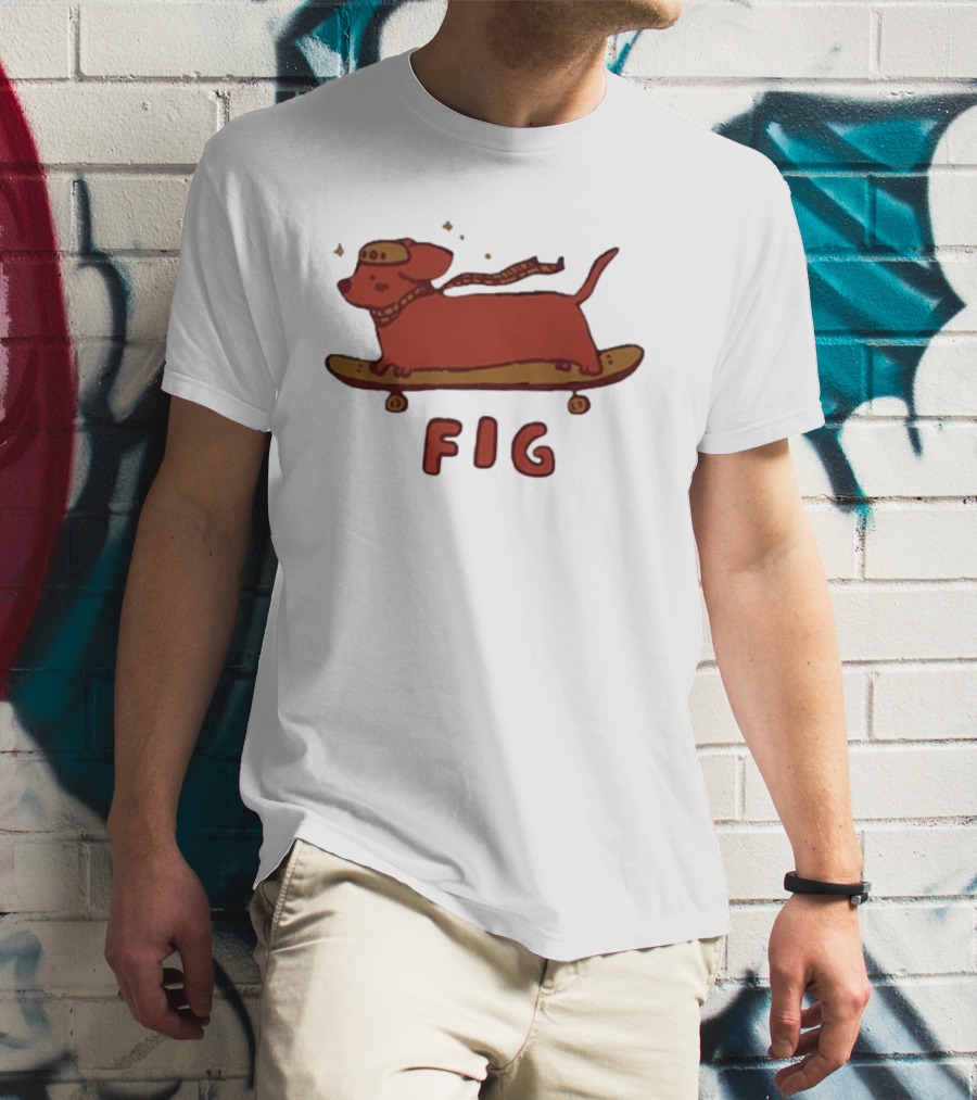 FIG Woof Skateboarding Dog With Hat And Scarf T-Shirt