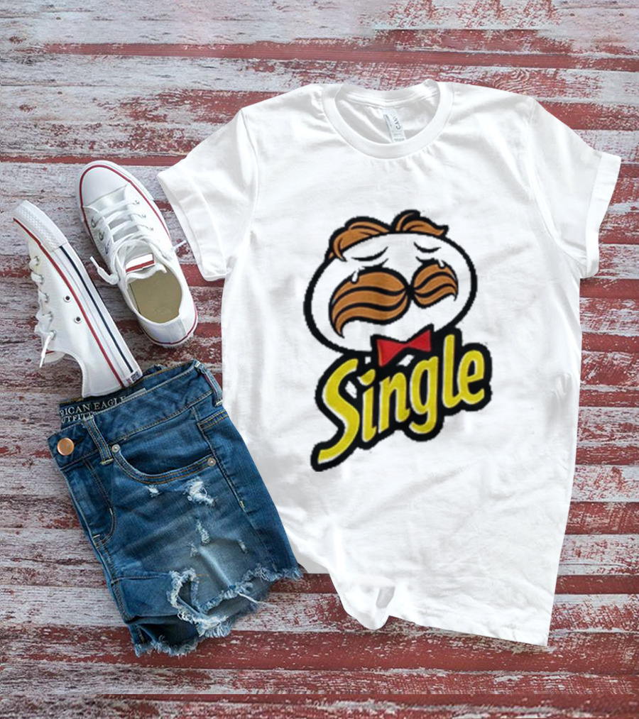 Single Pringle Crying Icon With Mustache And Red Bowtie T-Shirt