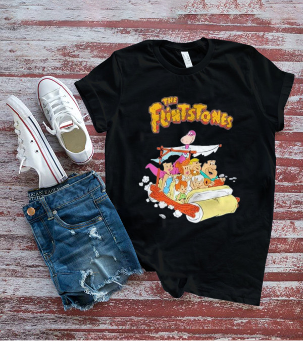 The Flintstones Family Adventure In Iconic Prehistoric Car T-Shirt