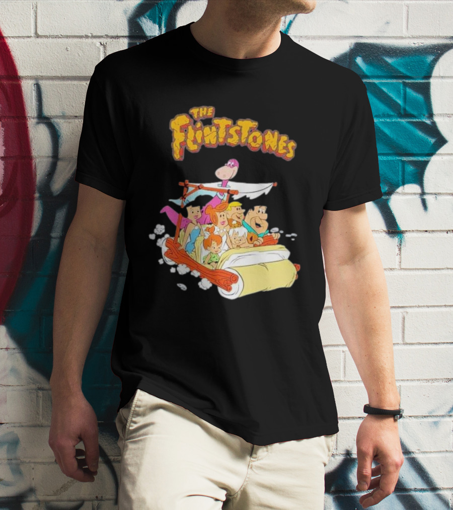 The Flintstones Family Adventure In Iconic Prehistoric Car T-Shirt