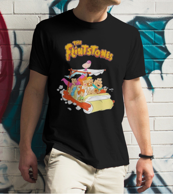 The Flintstones Family Adventure In Iconic Prehistoric Car T-Shirt