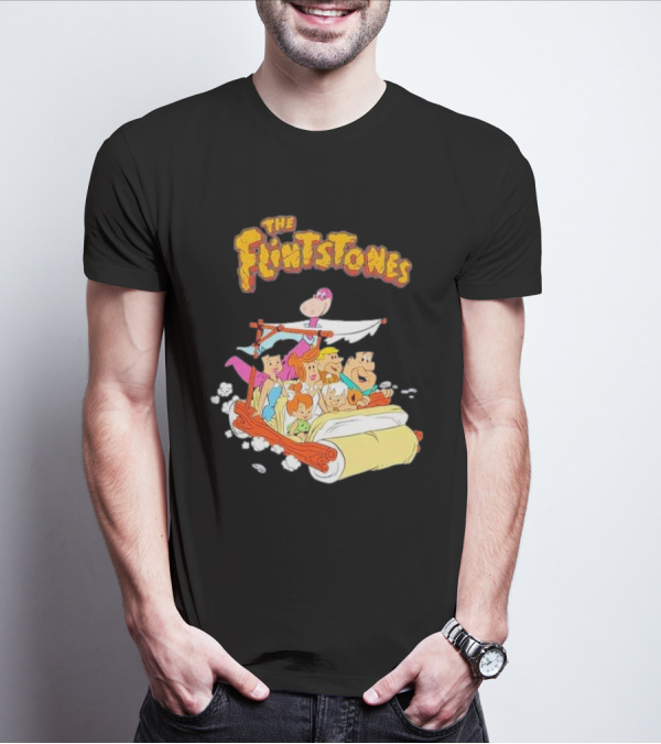 The Flintstones Family Adventure In Iconic Prehistoric Car T-Shirt