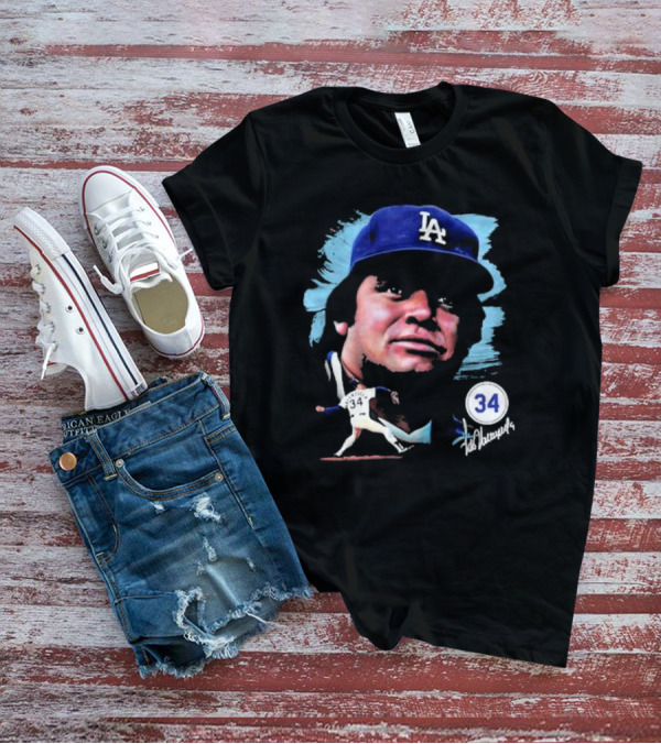 Fernando Valenzuela Los Angeles Dodgers Number 34 Signature T-Shirt