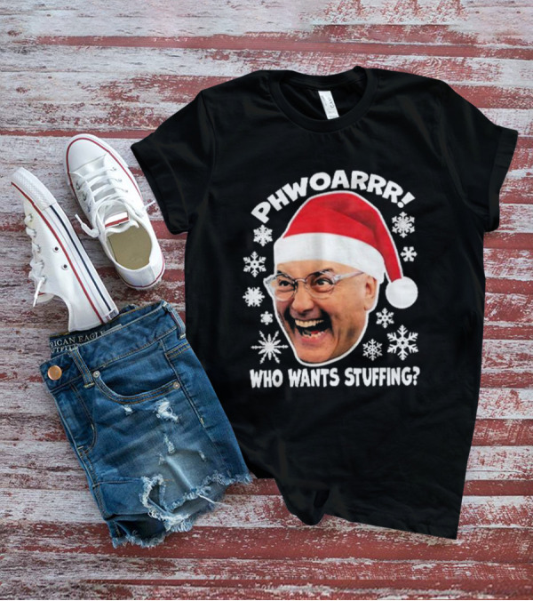 Phwoarrr Gregg Wallace Who Wants Stuffing Snowflakes Santa Hat T-Shirt