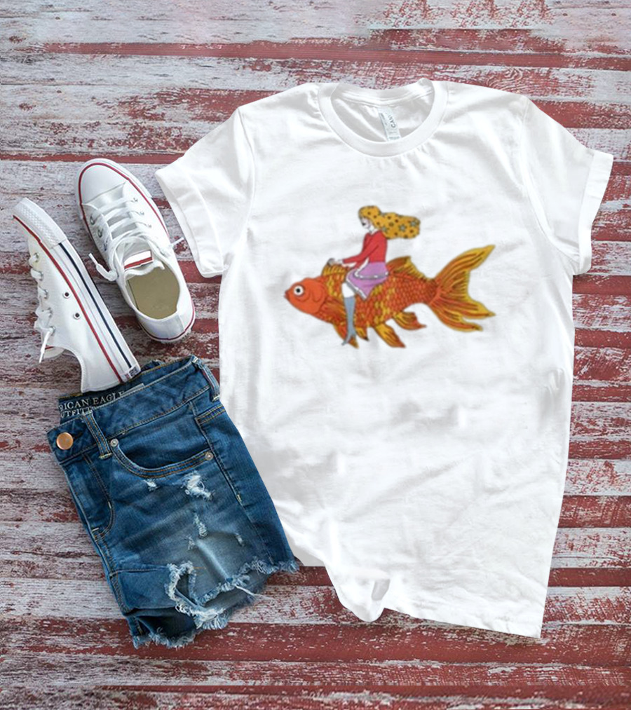 Kate Bollinger Riding Goldfish Retro Style Motif T-Shirt