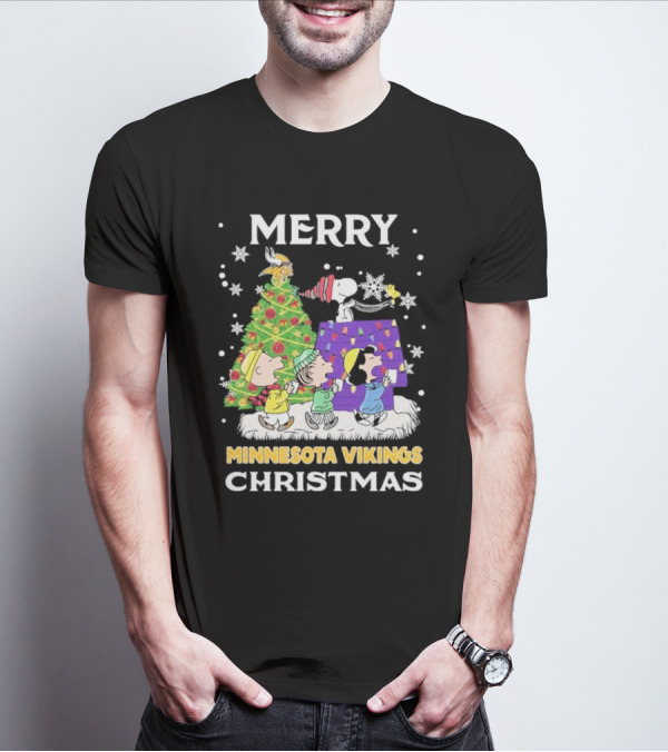 Merry Minnesota Vikings Christmas Snoopy Team Celebration T-Shirt
