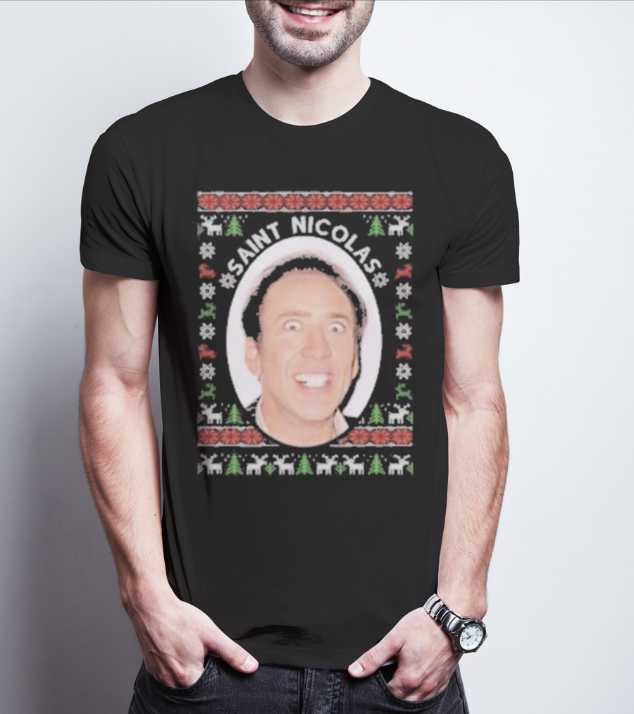 Saint Nicolas Cage Ugly Christmas Sweater T-Shirt