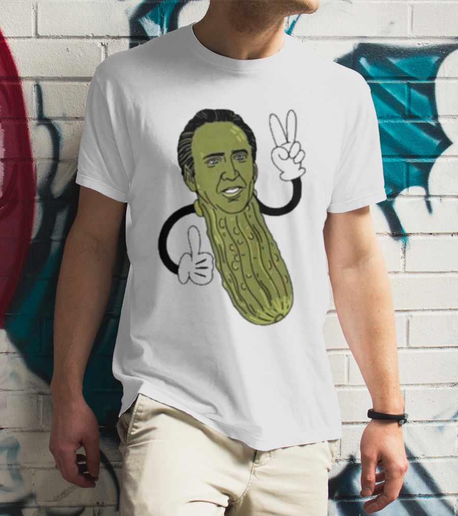 Picolas Cage Nick Cage Pickle Character With Peace Sign Christmas T-Shirt