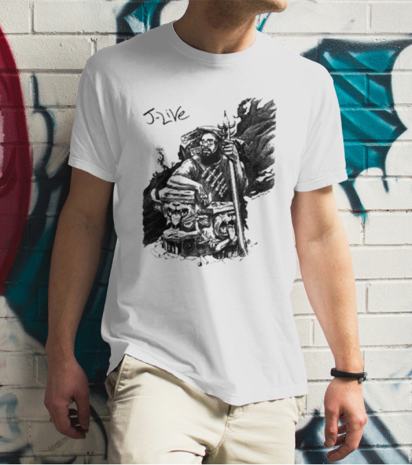 J-Live Realjlive Dan Lish Artwork Featuring Mythical Figures And Detailed T-Shirt