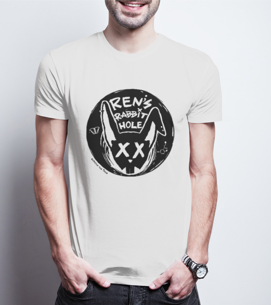Ren's Rabbit Hole XX Black And White Butterfly Sketch T-Shirt