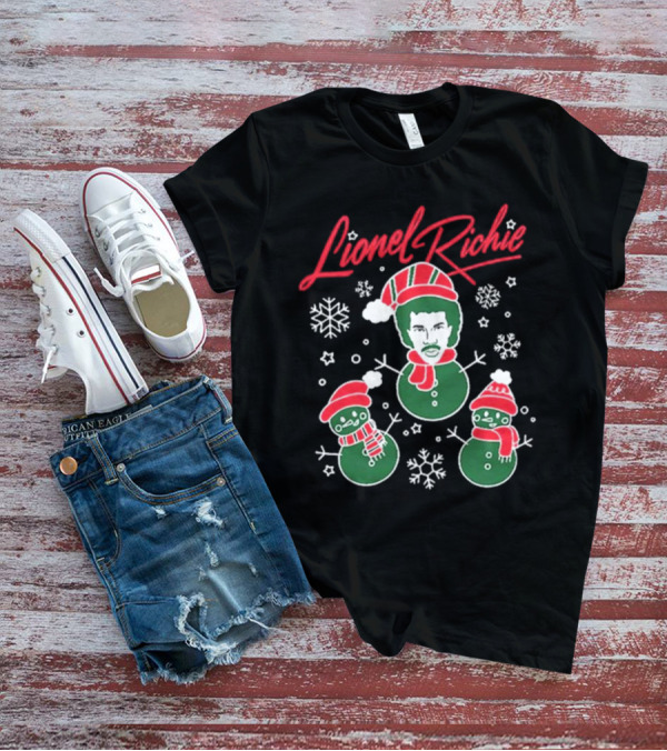 Lionel Richie Festive Snowman Trio With Red And Green Accents T-Shirt