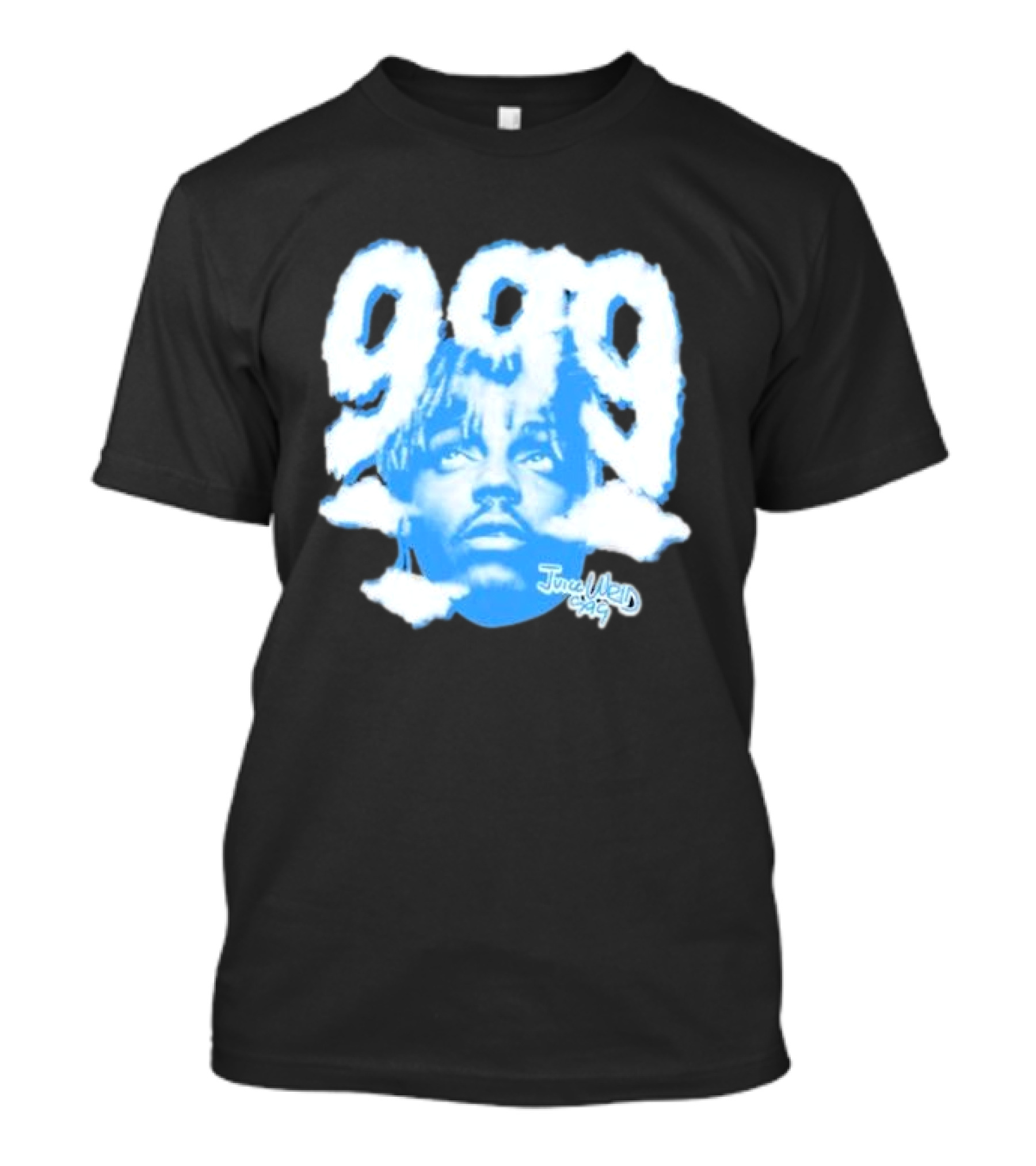 Juice Wrld 999 Clouds Portrait With Signature In Blue And White T-Shirt
