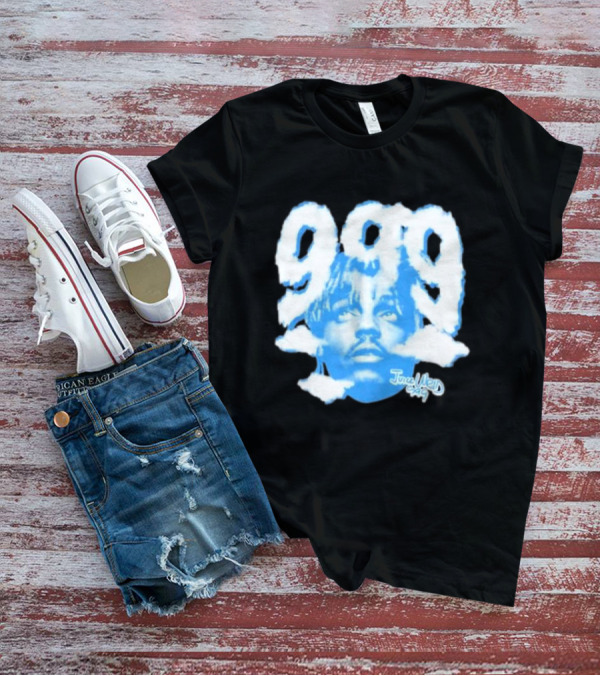 Juice Wrld 999 Clouds Portrait With Signature In Blue And White T-Shirt