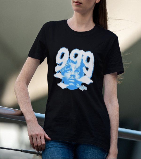 Juice Wrld 999 Clouds Portrait With Signature In Blue And White T-Shirt