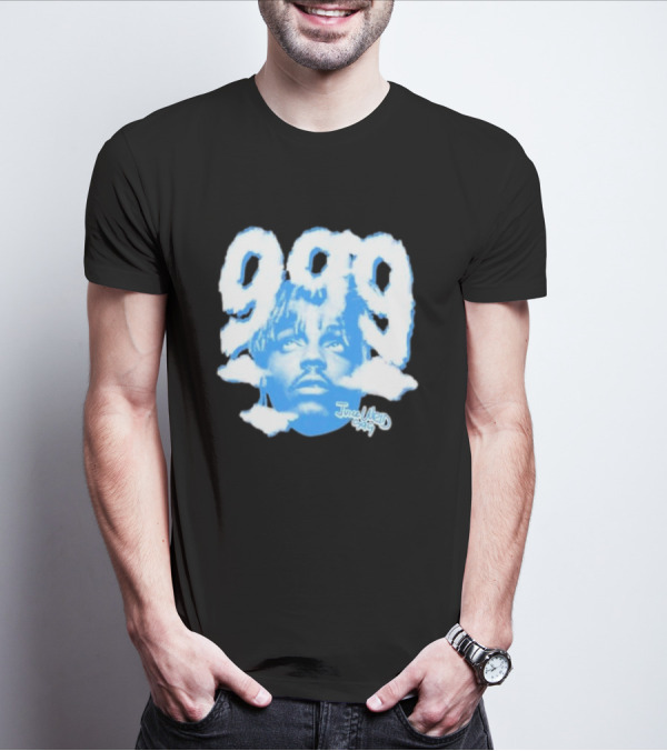 Juice Wrld 999 Clouds Portrait With Signature In Blue And White T-Shirt