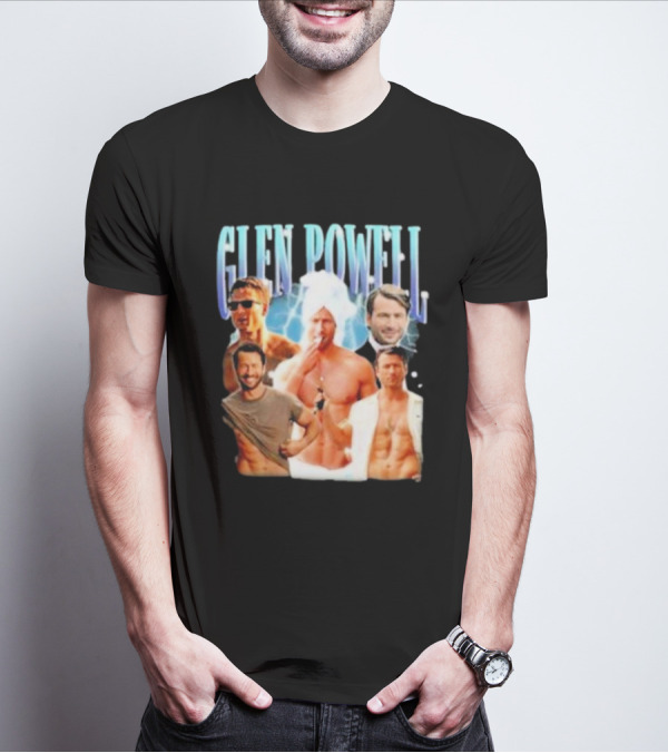 Glen Powell Kelsospade Multiphoto Collage T-Shirt