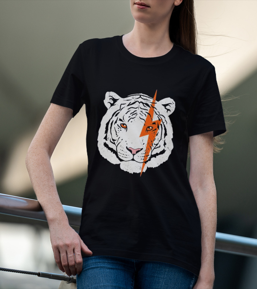 White Tiger Lightning Bolt Face T-Shirt