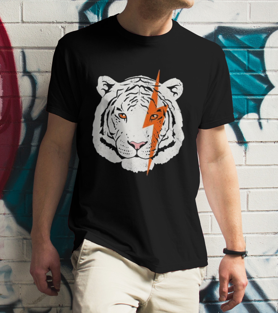 White Tiger Lightning Bolt Face T-Shirt