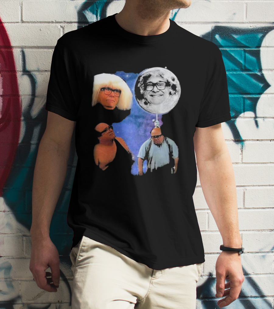 Three Wolf Moon Danny DeVito Mashup With Cosmic Moon Faces T-Shirt