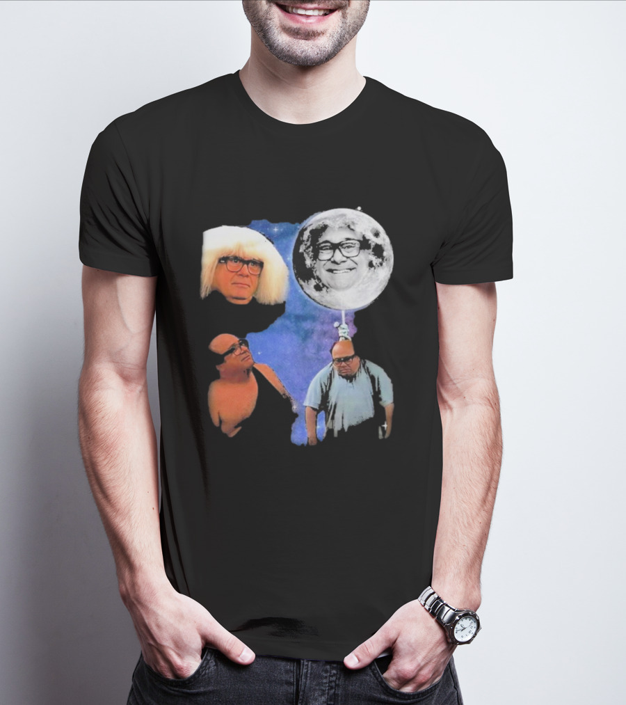 Three Wolf Moon Danny DeVito Mashup With Cosmic Moon Faces T-Shirt
