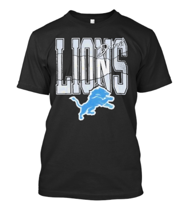 Detroit Lions Vintage Style Blue Lion Emblem On T-Shirt