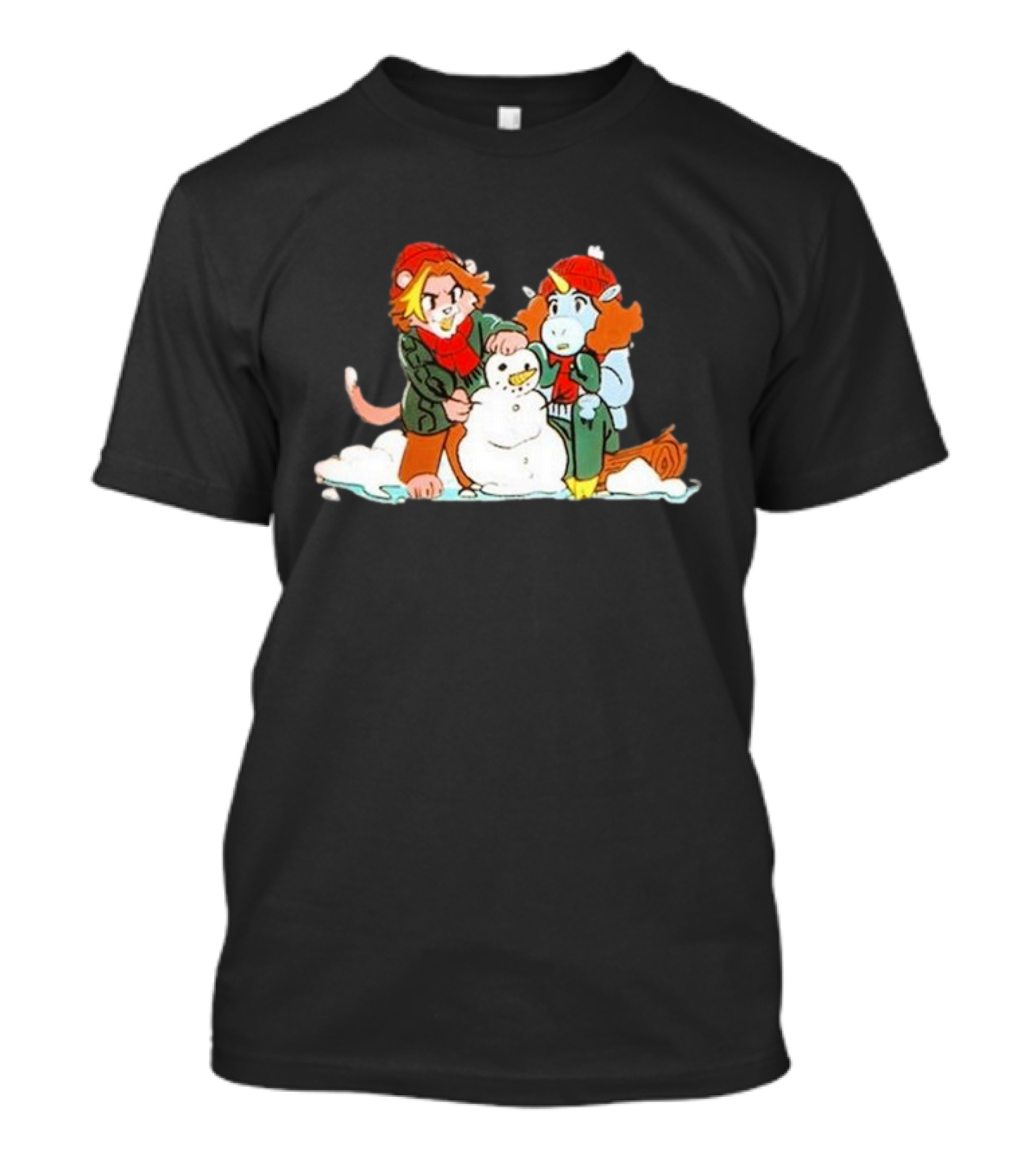 Furry Grumps Building A Snowman In Winter Scene T-Shirt