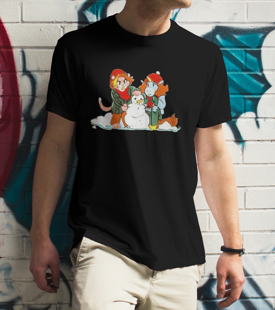 Furry Grumps Building A Snowman In Winter Scene T-Shirt