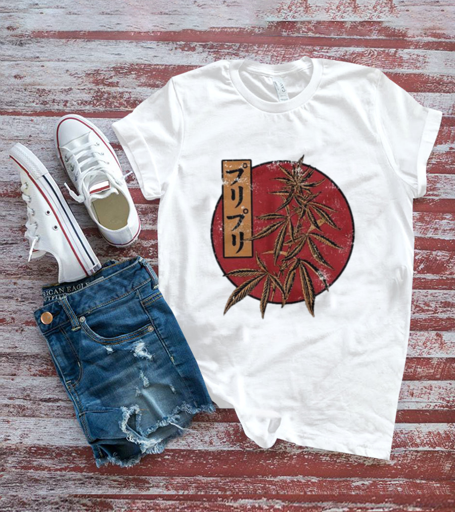 Stoned Buri-Buri Japanese Style Cannabis Leaves Red Circle T-Shirt