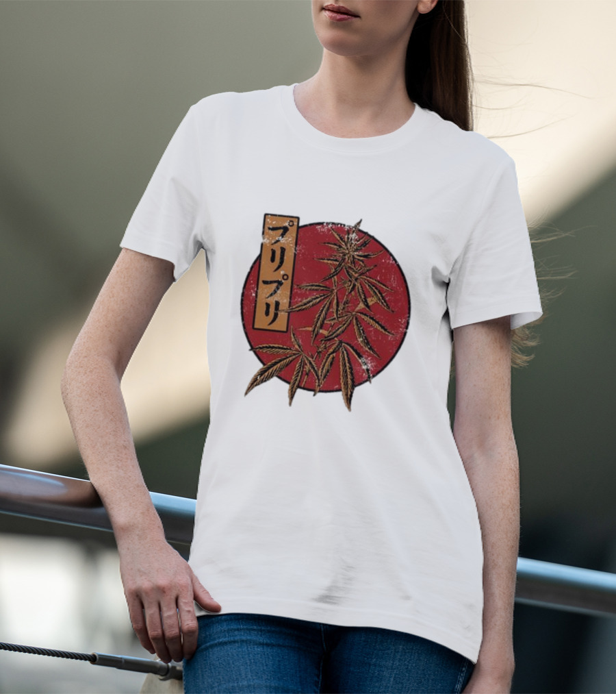 Stoned Buri-Buri Japanese Style Cannabis Leaves Red Circle T-Shirt