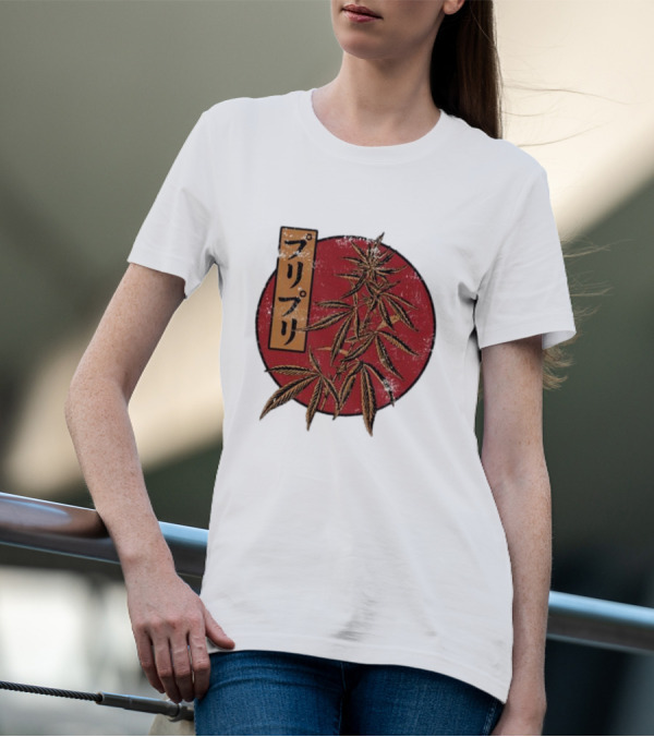 Stoned Buri-Buri Japanese Style Cannabis Leaves Red Circle T-Shirt