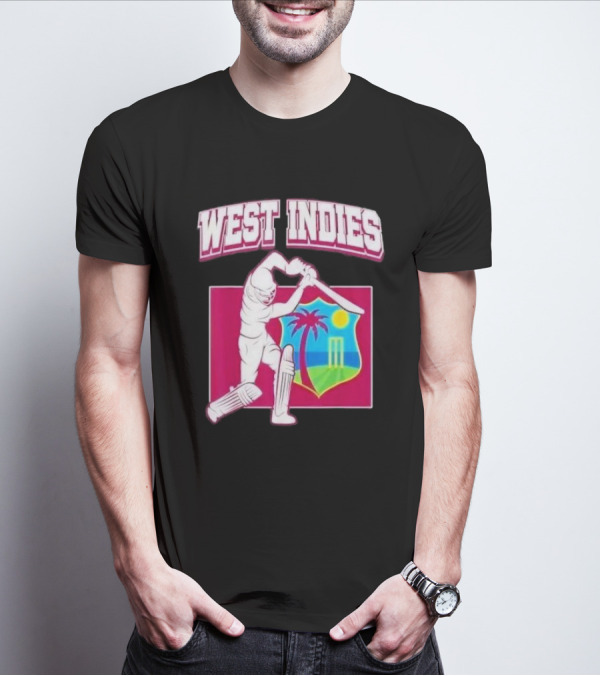 WEST INDIES CRICKET WINDIES LOGO BATSMAN PALM TREE STUMPS SUN CREST T-Shirt