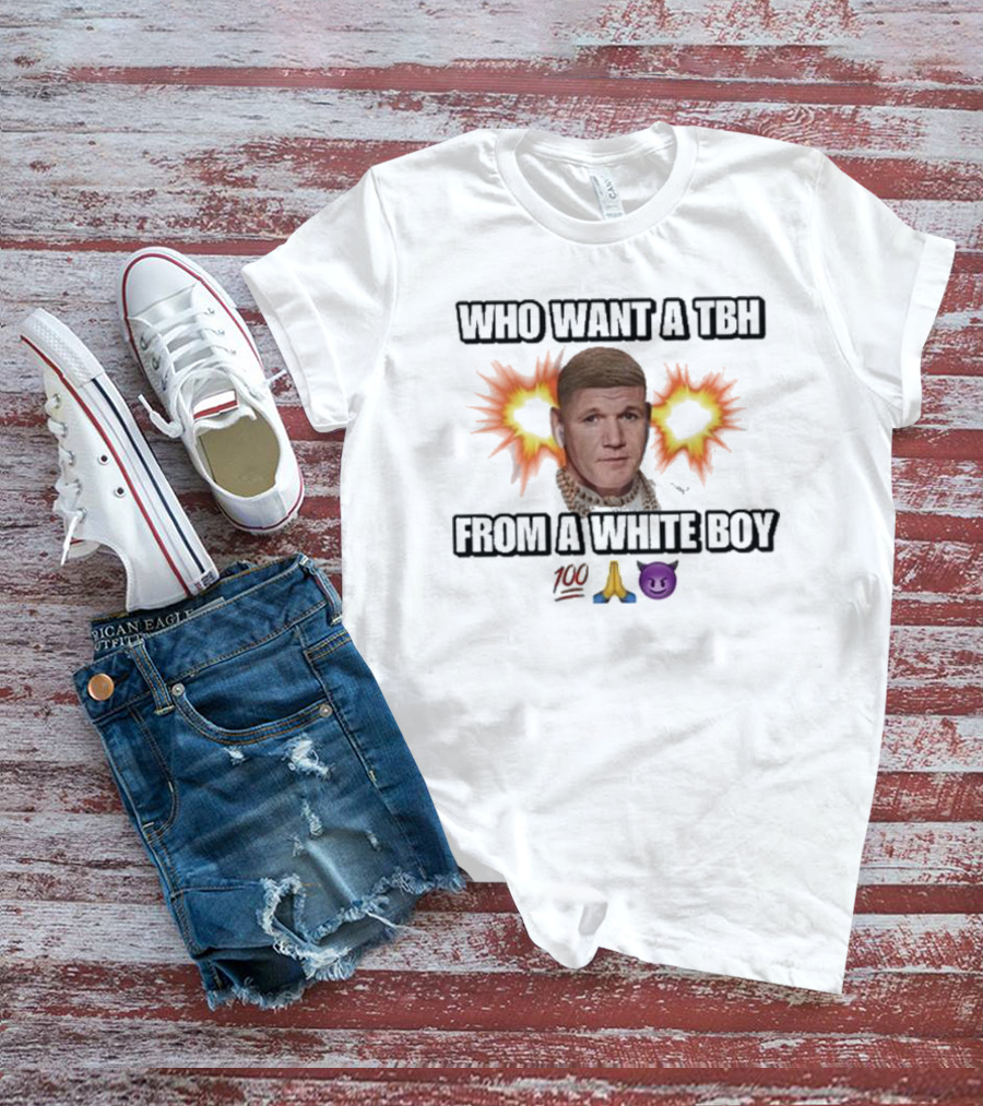 Who Want A Tbh From A White Boy 100 Pray Purple Devil Emoji Explosion T-Shirt