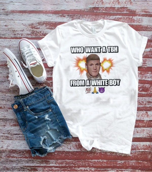 Who Want A Tbh From A White Boy 100 Pray Purple Devil Emoji Explosion T-Shirt