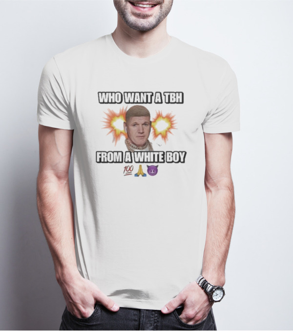 Who Want A Tbh From A White Boy 100 Pray Purple Devil Emoji Explosion T-Shirt