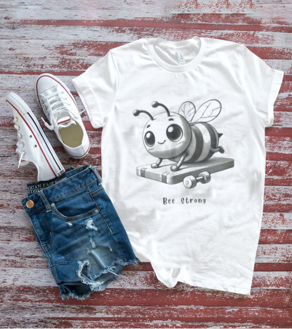 Bee Strong Motivational Cartoon Bee Lifting Weights T-Shirt